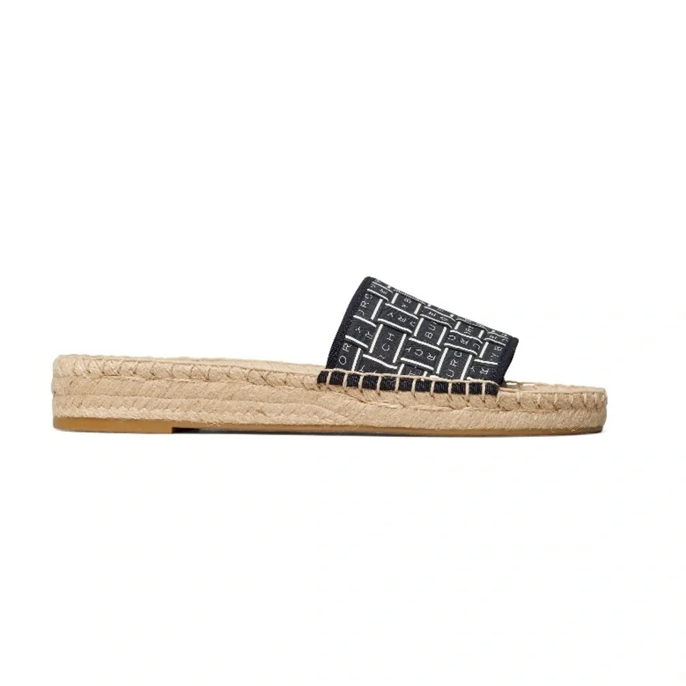 NIB Tory Burch logo espadrilles slide Navy Blue